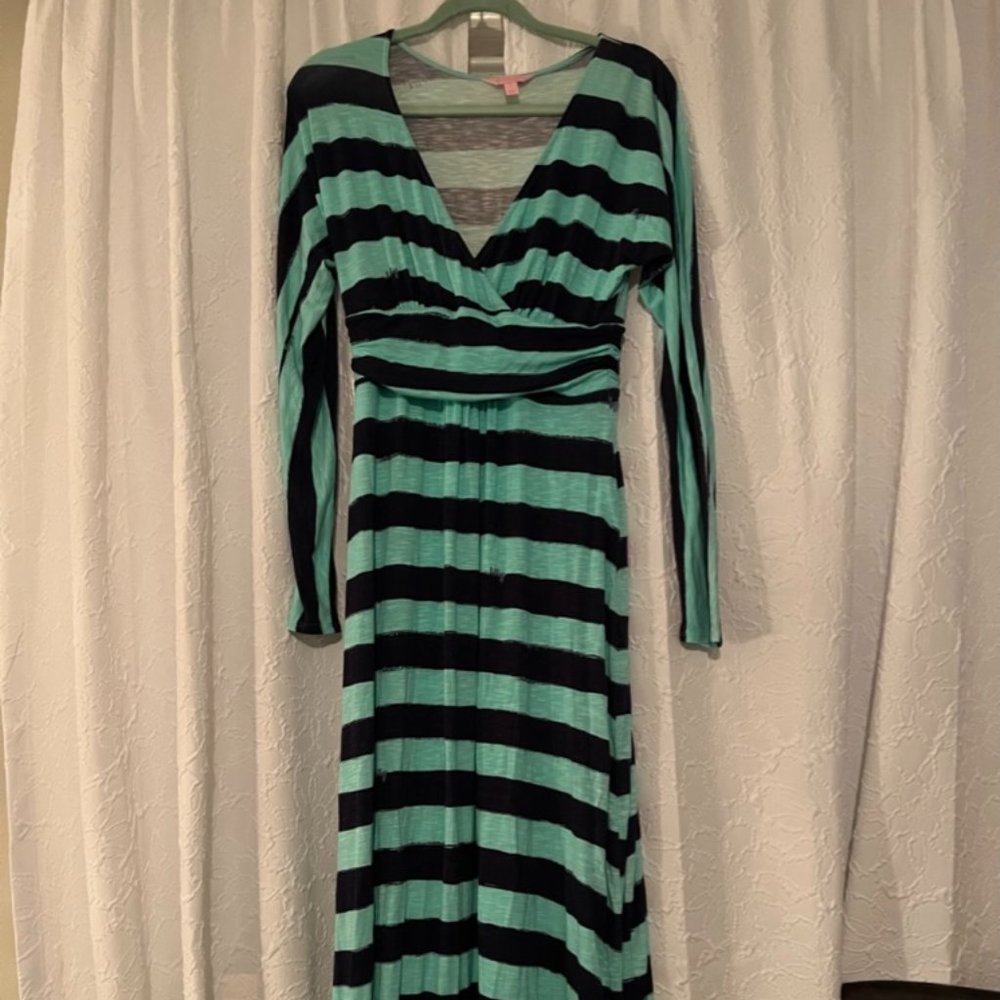 Lilly Pulitzer Riana Crystal Water Take Off Striped Jersey Maxi Dress Size Small